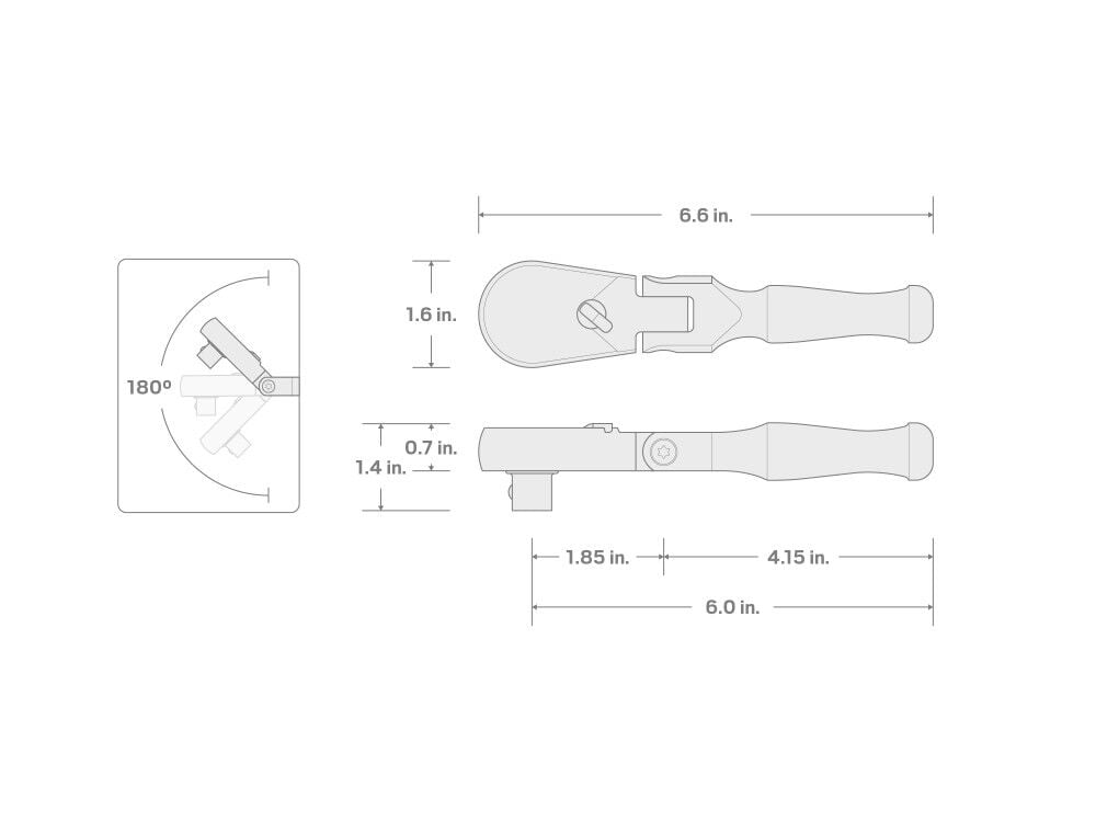 Tekton 1/2 Inch Drive x 6 Inch Flex Head Non-QR Stubby Ratchet, large image number 7