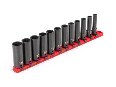Tekton 3/8 Inch Deep 12 Point Impact Socket Set, 12 Piece (8-19 mm)