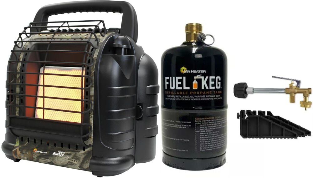 Mr Heater Camo Hunting Buddy Heater 1 Pound Refillable Fuel Keg Tank & Refillable Propane Tank Kit Bundle – ATB000011788