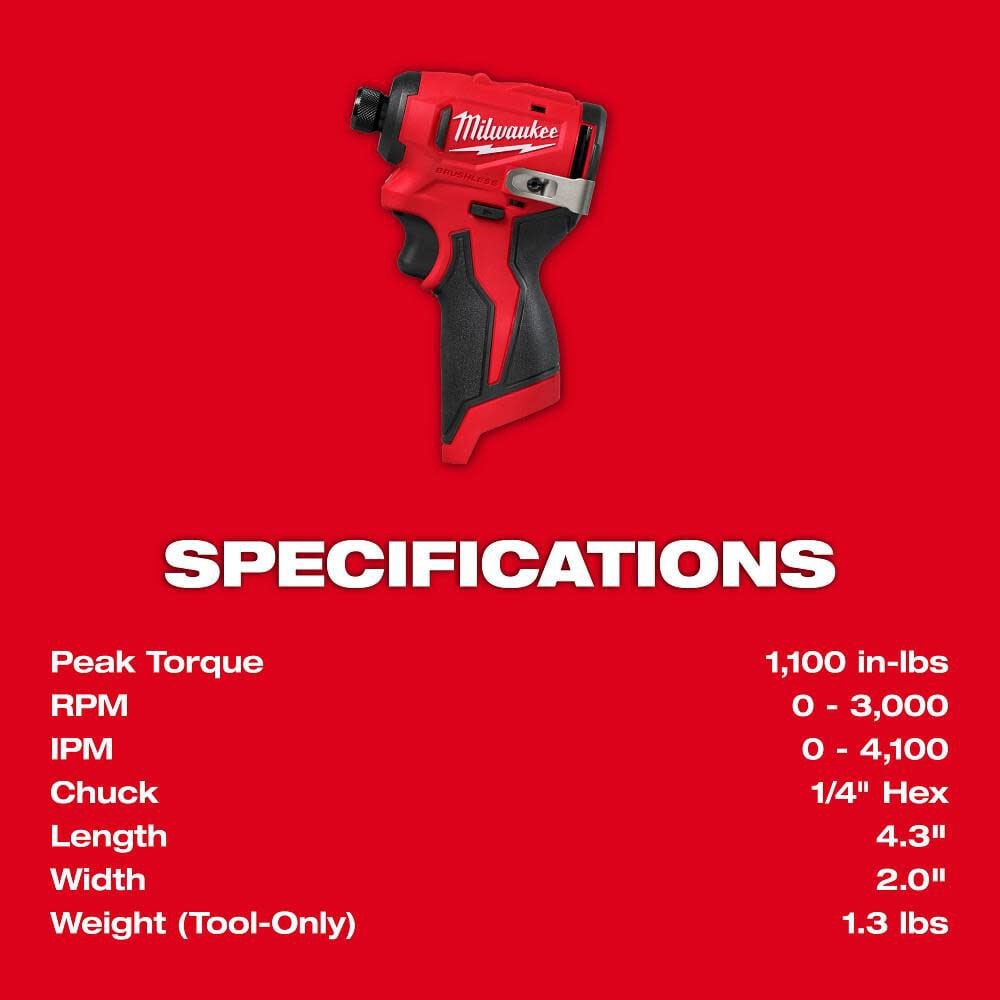 Milwaukee M12 Subcompact Brushless 1/4 Inch Hex Impact Driver (Bare Tool), large image number 4