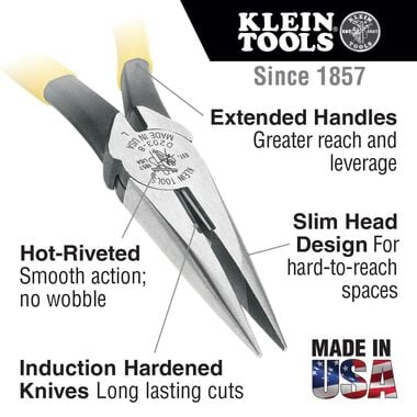 Klein Tools 7in Long Nose Pliers Side-Cutting, large image number 1