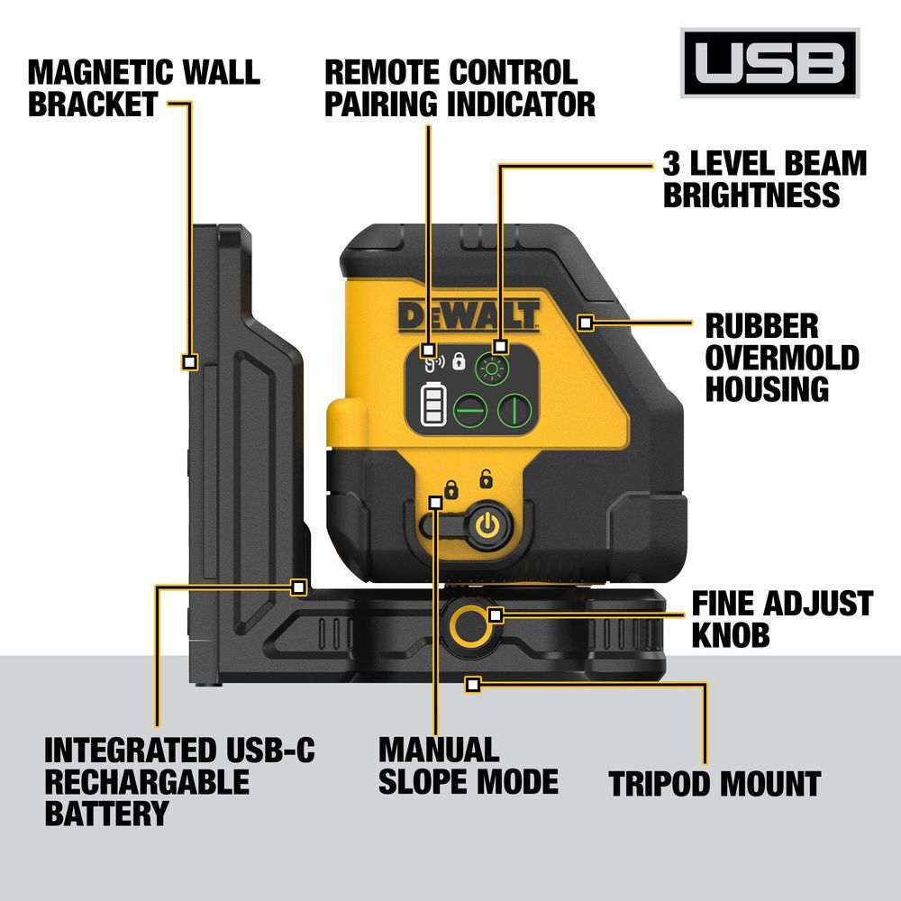 DEWALT USB Rechargeable Green Cross Line Laser Base Kit, large image number 2