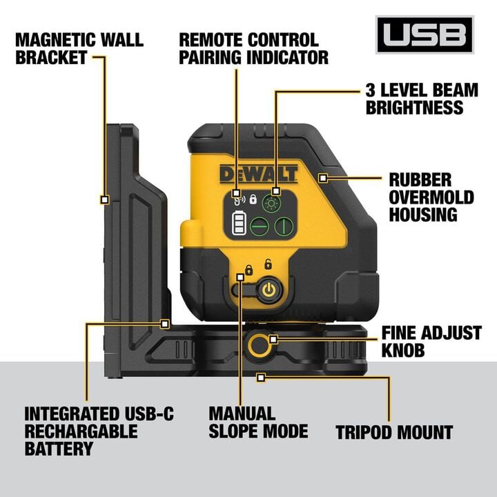 DEWALT USB Rechargeable Green Cross Line Laser Base Kit, large image number 1