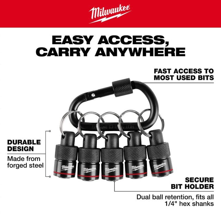 Milwaukee Bit Holder with Carabiner, 5 Piece, large image number 2