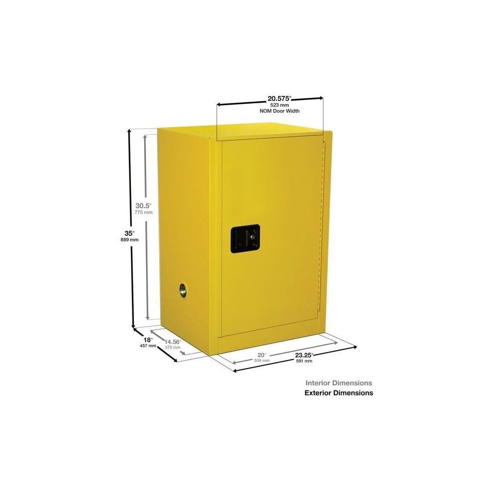 Justrite 12 Gallon Yellow Steel Self Close Flammable Cabinet, large image number 8