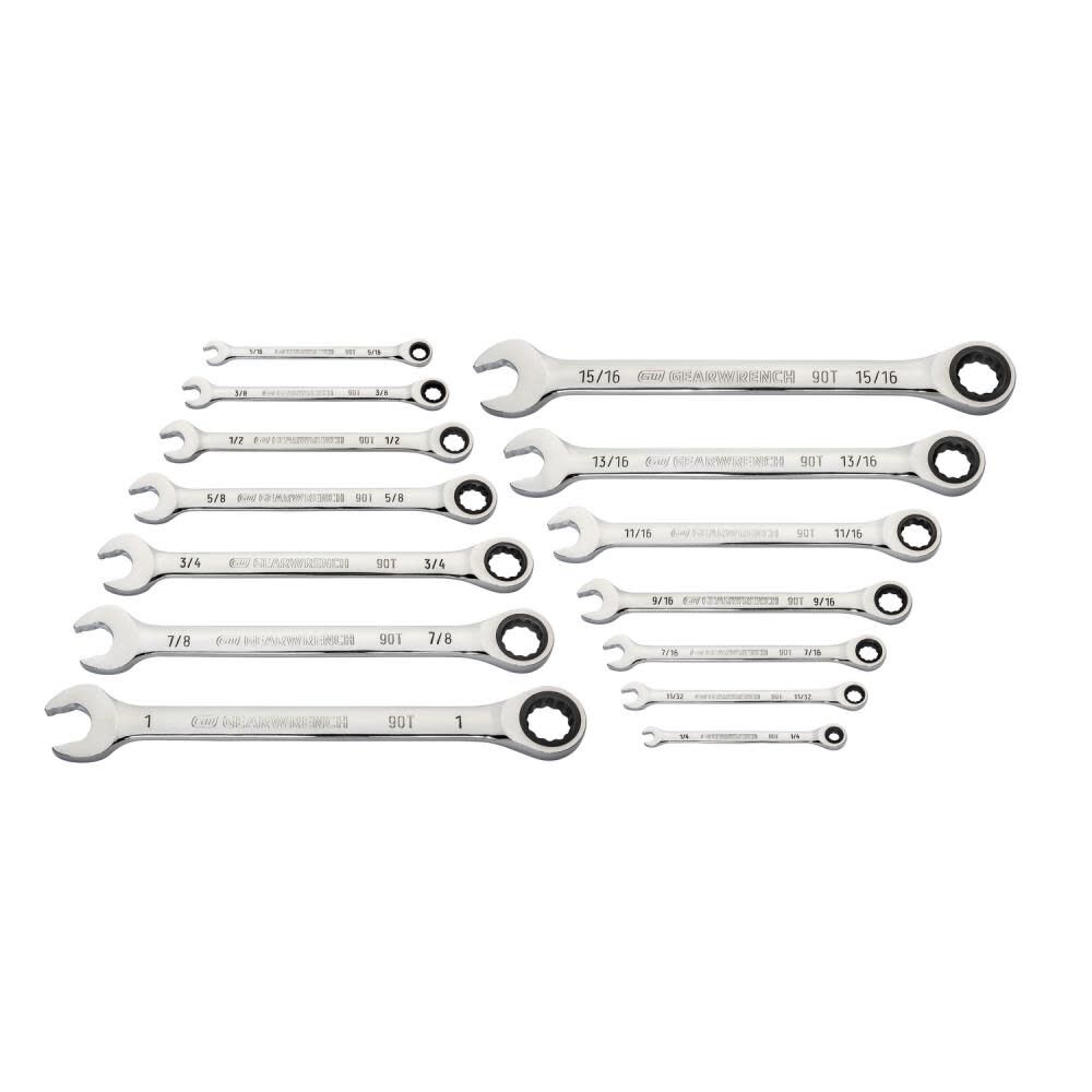 GEARWRENCH 30 Piece 90T 12 Point Metric SAE Combination Ratcheting Wrench Set Bundle