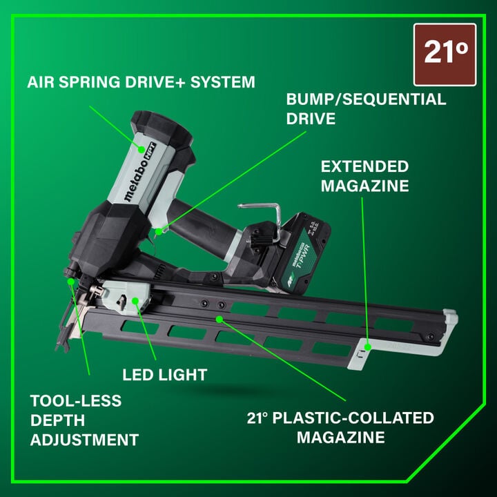 Metabo HPT Cordless Pneumatic 18V 21 Degree Plastic Strip Framing Nailer Kit, large image number 5