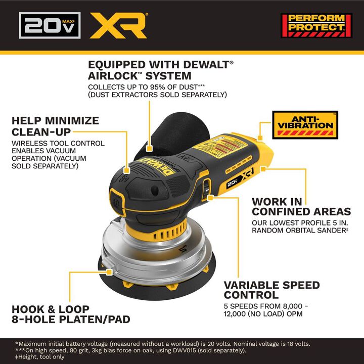 DEWALT Promotional 20V MAX XR 5 Inch Random Orbital Sander (Bare Tool), large image number 2