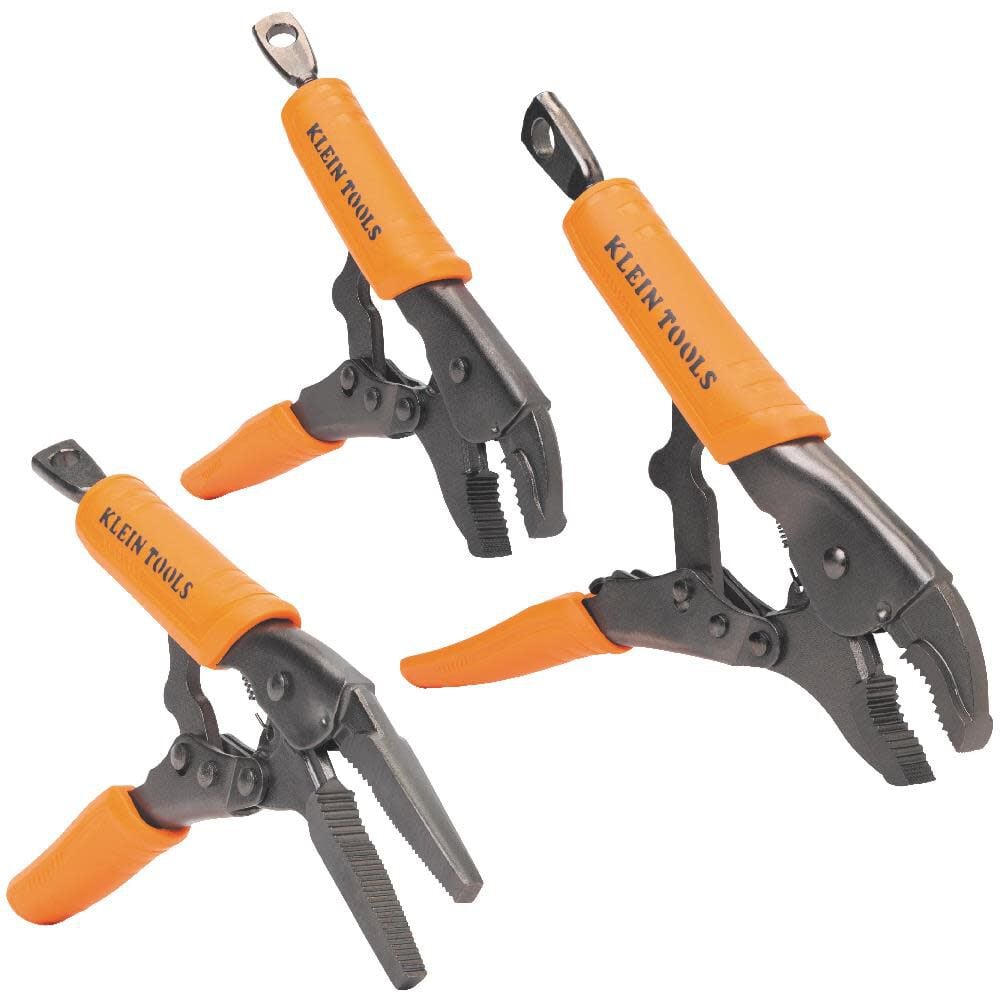 Klein Tools 3-Piece Locking Curved Pliers Set, Long Nose 6-Inch, Curved Jaw 7- and 10-Inch, large image number 1