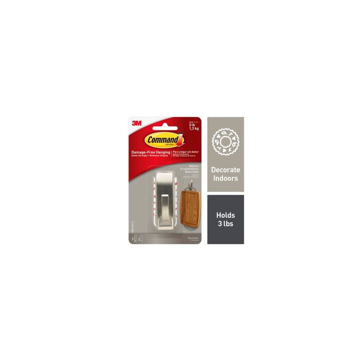 3M Command Medium Modern Reflections Brushed Nickel Metal Hook