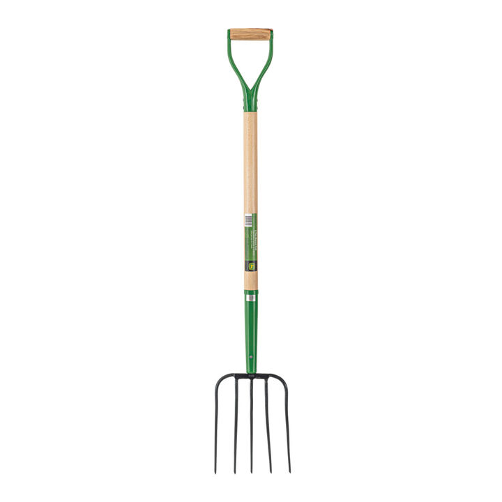 John Deere 5 Tine Steel Compost Fork with 36 Inch Wood D-Handle