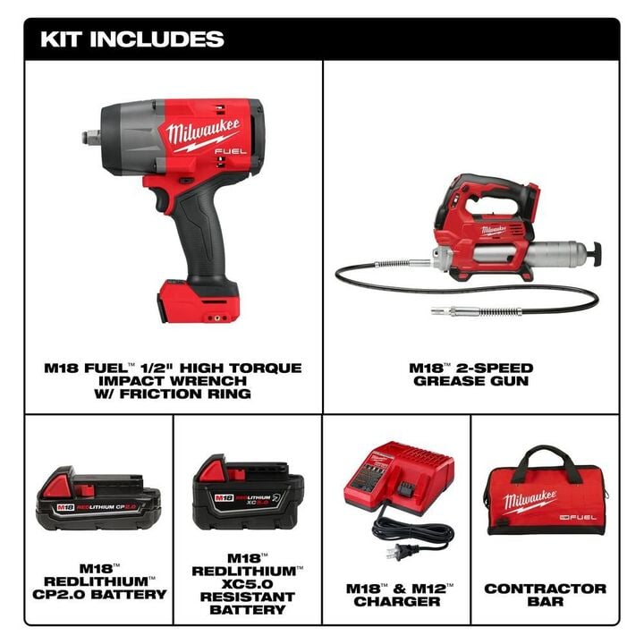 Milwaukee M18 FUEL 1/2in HighTorque Impact Wrench & Grease Gun Combo Kit, large image number 1