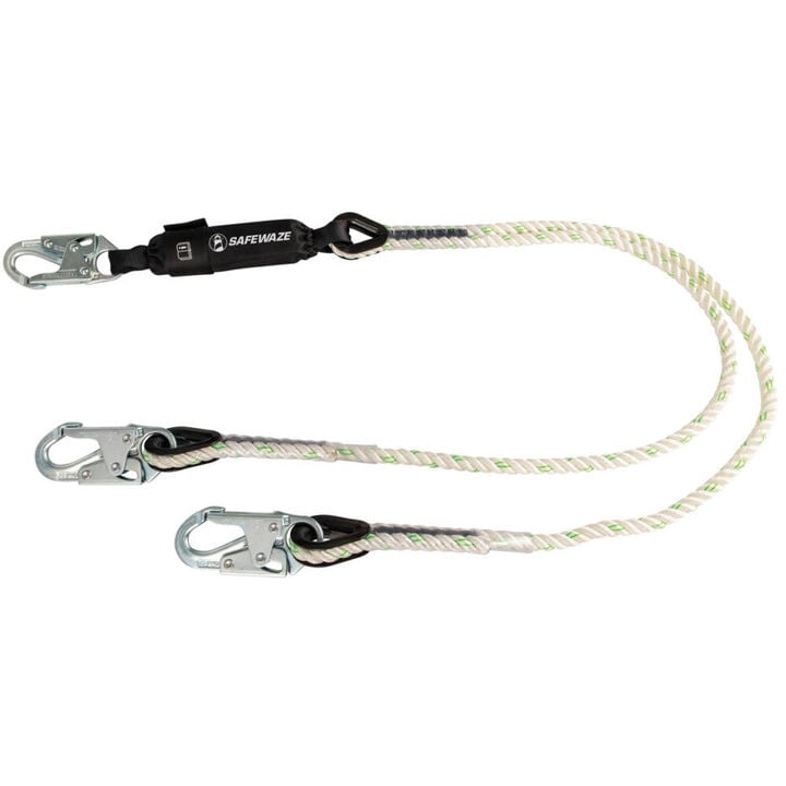 Safewaze PRO 6 Ft. Rope Energy Absorbing Lanyard: Dual Leg, Snap Hooks