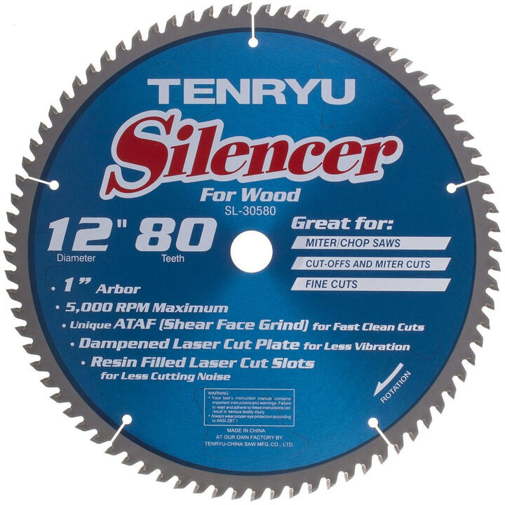 Tenryu Silencer ATAF Saw Blade 12in x 80T x 1in Arbor Carbide