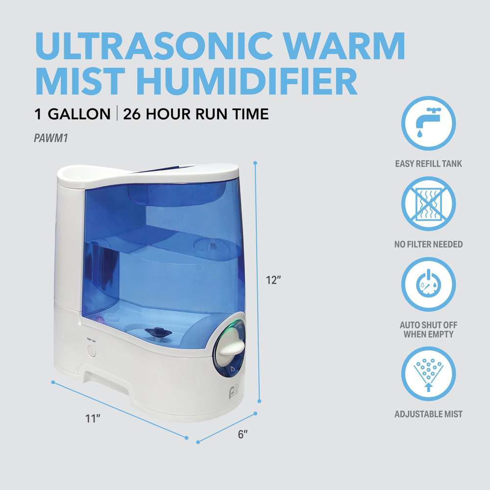 Perfect Aire 1.0 Gallon 322 Sq Ft Warm Mist Humidifier with Night Light, large image number 3