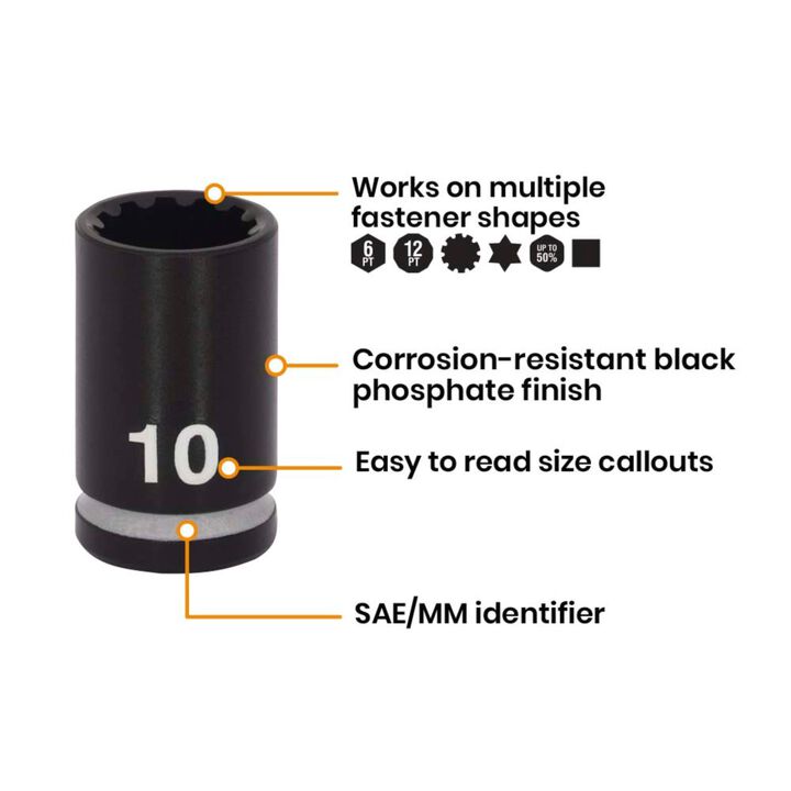Spyder 3/8 Inch Metric Impact Socket Set With Adapter, 6 Pieces, large image number 3