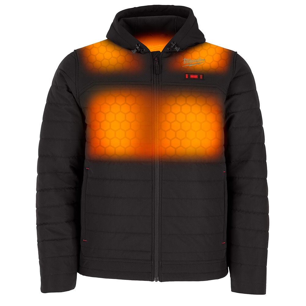 Milwaukee M12 12V Mens Heated Axis Hooded Jacket with Battery, Black, Size 2XL – M102B-212X