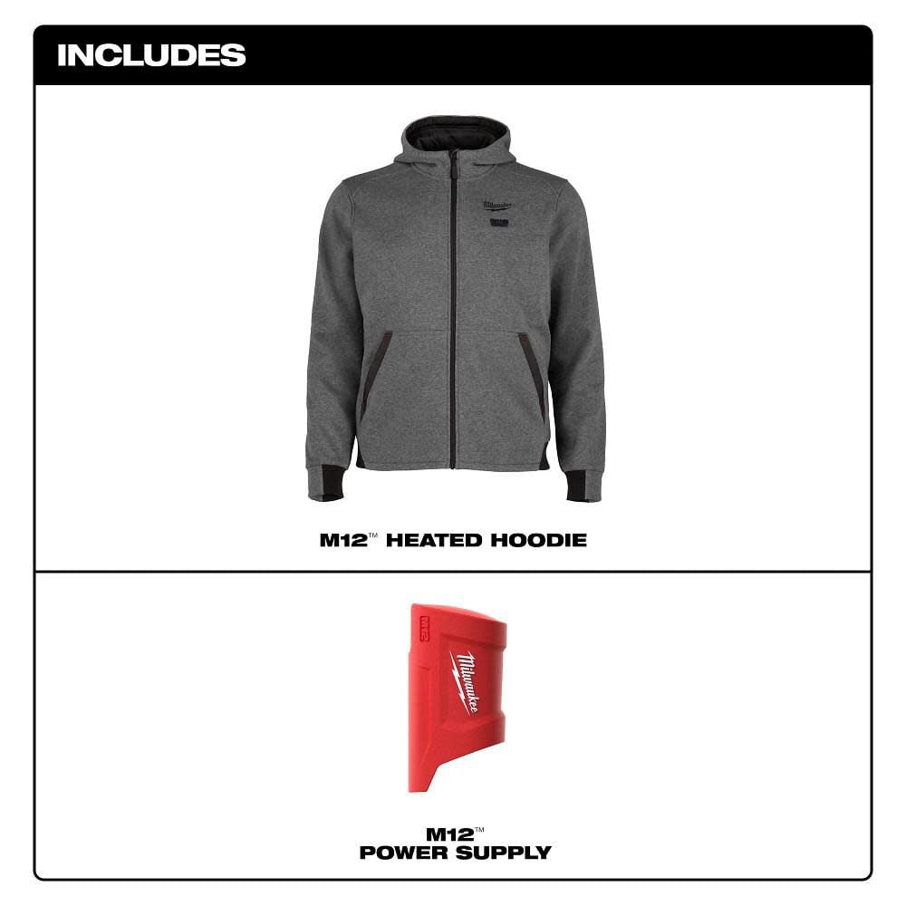 Milwaukee M12 Heated Hoodie, Gray, 3X & Heated Gear Power Source with App Control Bundle, large image number 3