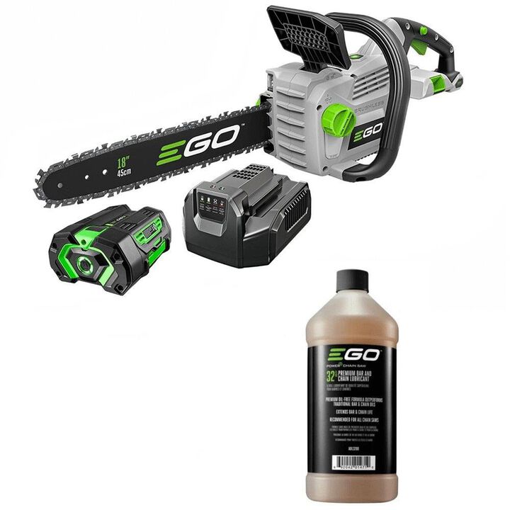 EGO Power+ 18 Inch Chain Saw Kit and 32 Oz Lubricant Reconditioned Bundle