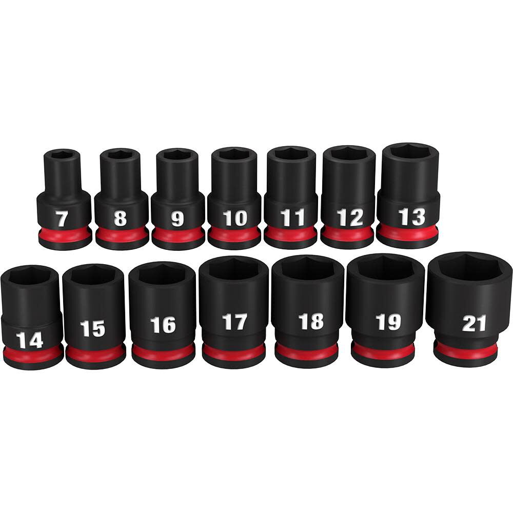Milwaukee Impact Socket 3/8 Inch Drive Metric Standard 6 Point 14 Pieces - 49-66-7007