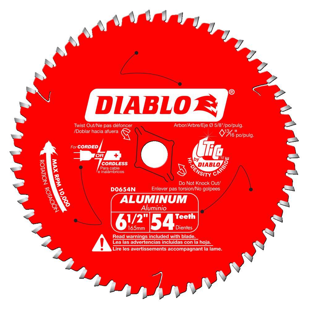 Diablo Tools 6-1/2 inch x 54 Tooth TCG Aluminum Cutting Circular Saw Blade with 5/8 inch Diamond Arbor - D0654N
