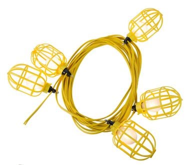 Bergen Industries 50 ft. 14/2 Flat Wire 5-Lamp Plastic Cage Temporary Light Stringer 10 ft. Centers Yellow, large image number 0