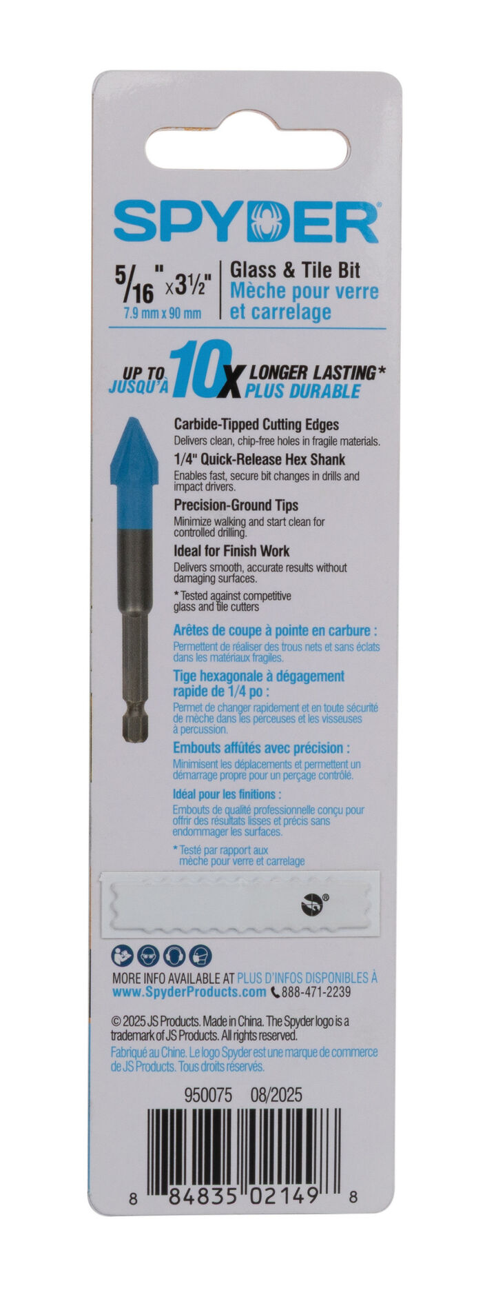 Spyder 5/16 Inch x 3.5 Inch Tile & Glass Drill Bit, Carbide-Tipped, large image number 9