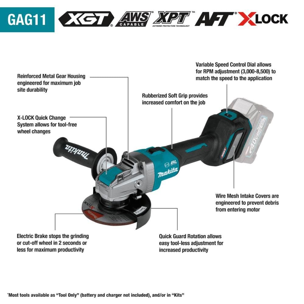 Makita 40V max XGT 5in Angle Grinder Kit with Electric Brake
