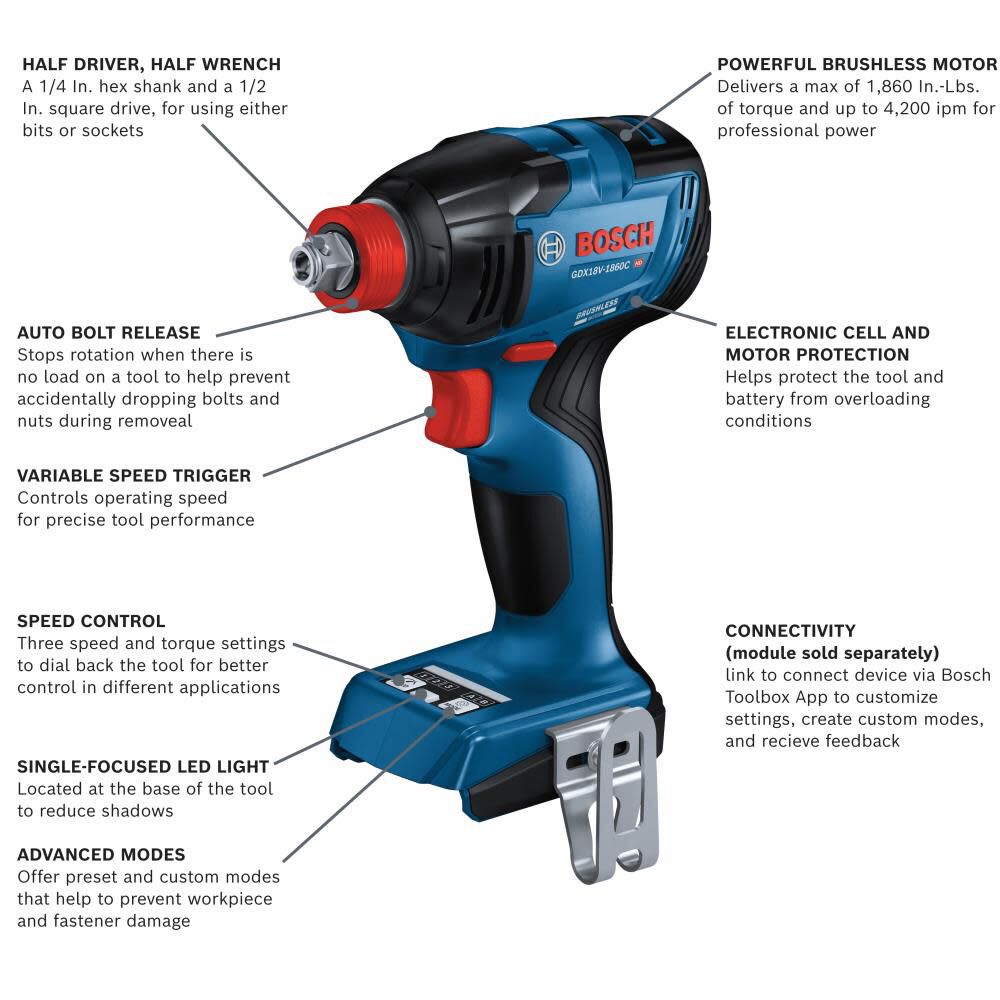 Bosch 18V Impact Driver Freak Two In One 1 4in 1 2in Bare Tool