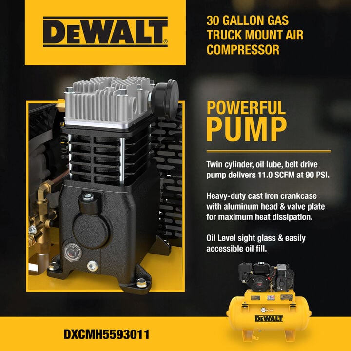 DEWALT 30 Gallon Single Stage Portable Gas Powered Truck Mount Air Compressor, large image number 8