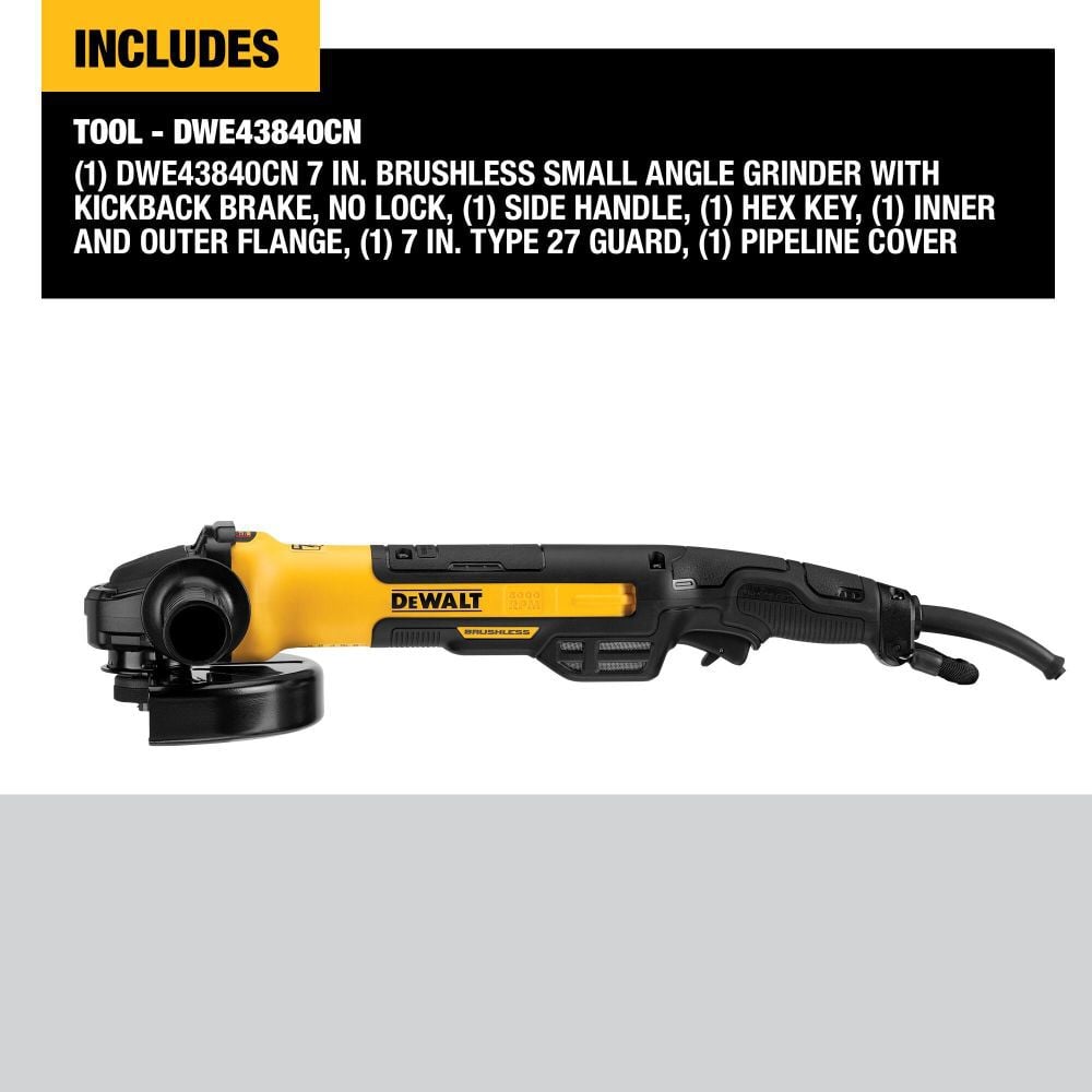 DEWALT 7in Small Angle Grinder Rat Tail with Kickback Brake No Lock On, large image number 2