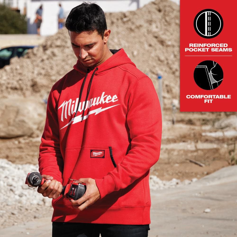 Milwaukee Midweight Pullover Hoodie Big Logo Red 352RM910 Acme Tools