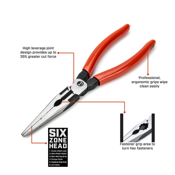 Crescent 6 in Long Nose Pliers Dipped Handle, large image number 1