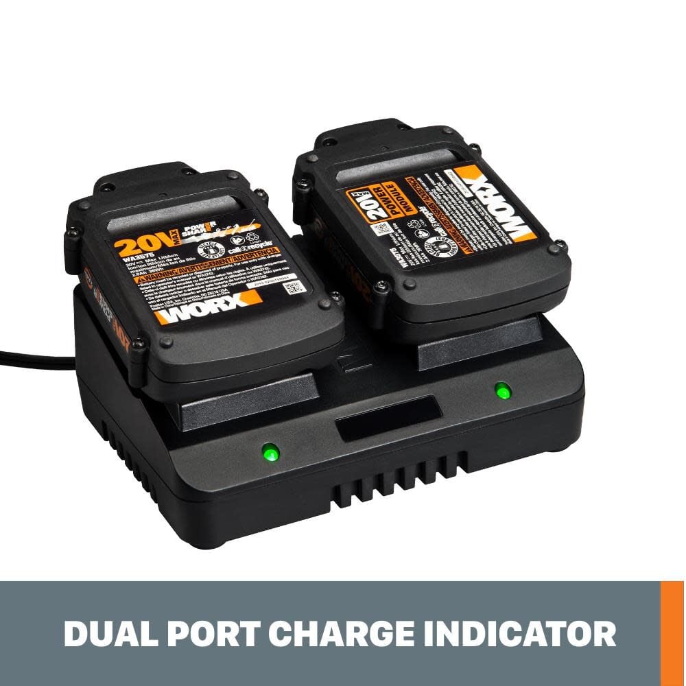 Worx Power Share 20V & 18V Li-Ion Dual Port Battery Quick Charger, large image number 4