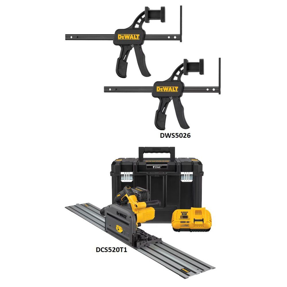 DEWALT TrackSaw Track Clamps & 60V MAX Cordless Track Saw Kit Bundle, large image number 2