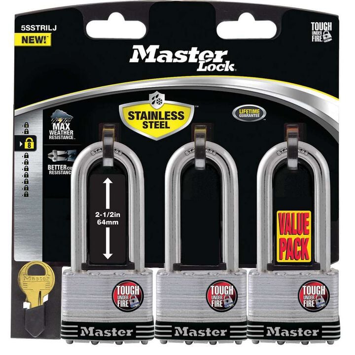 Master Lock Padlock 2in Laminated Stainless Steel 4 Pin Cylinder 3pk, large image number 0