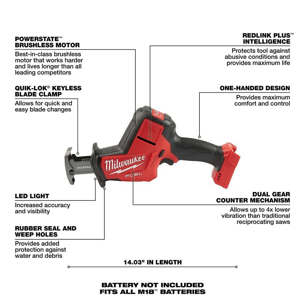 Milwaukee M18 FUEL HACKZALL Reciprocating Saw (Bare Tool), large image number 6