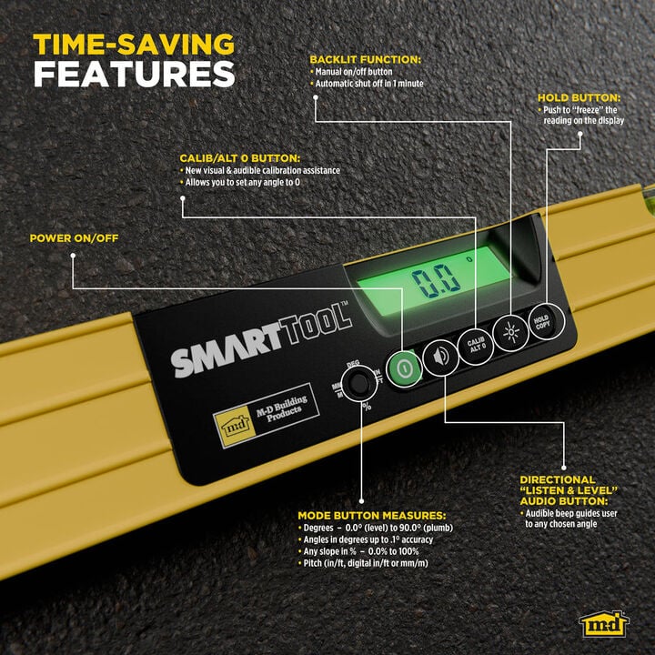 M-D Building Products Smarttool Gen3 24 Inch Yellow Digital Level, large image number 5