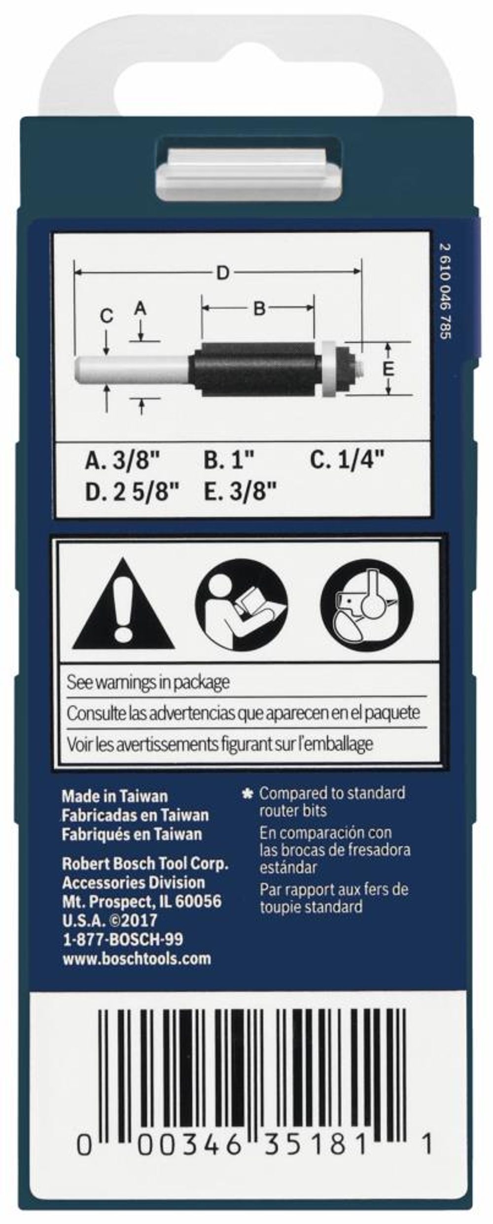 Bosch 3/8in x 1in Carbide Tipped Double Flute Flush Trim Router Bit, large image number 4