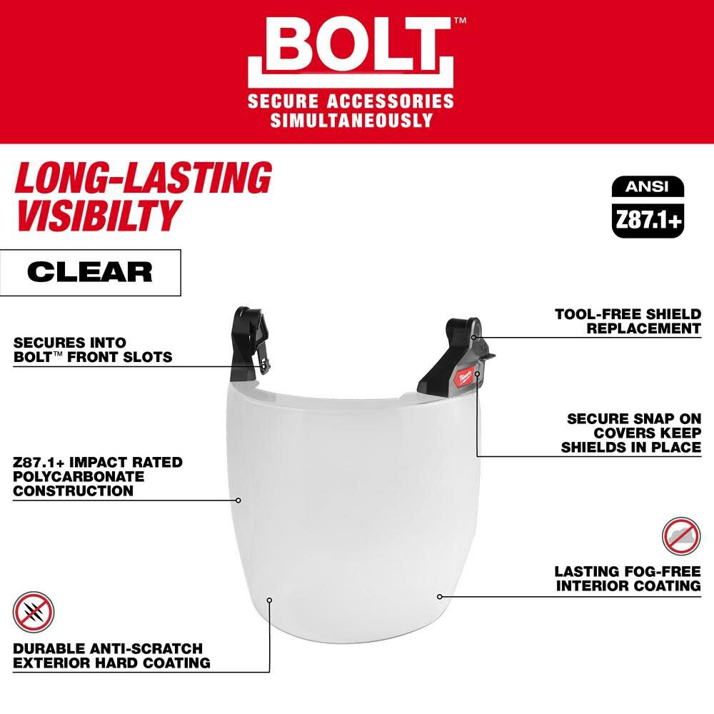 Milwaukee BOLT Full Face Shield Clear Dual Coat Lens Compatible with Safety Helmet No Brim, large image number 4