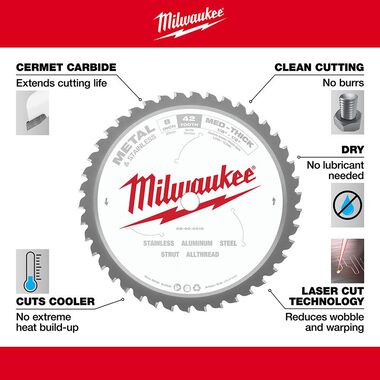 Milwaukee 8 in. 42 Tooth Dry Cut Cermet Tipped Circular Saw Blade, large image number 3