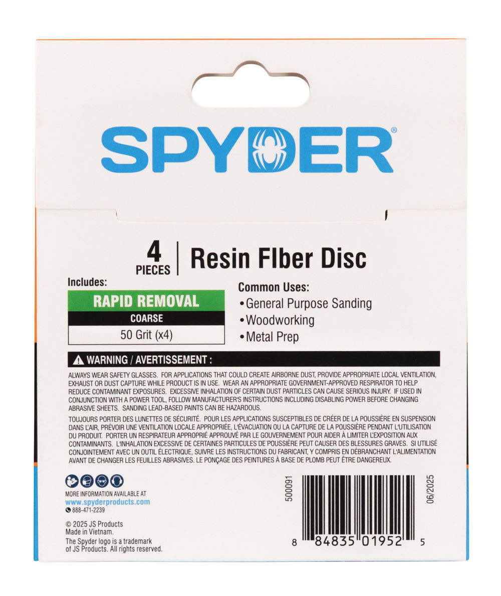 Spyder 4 Inch Resin Fiber Sanding Disc, 50 Grit Alum Oxide, 5/8 Inch Arbor 4 Pieces, large image number 7