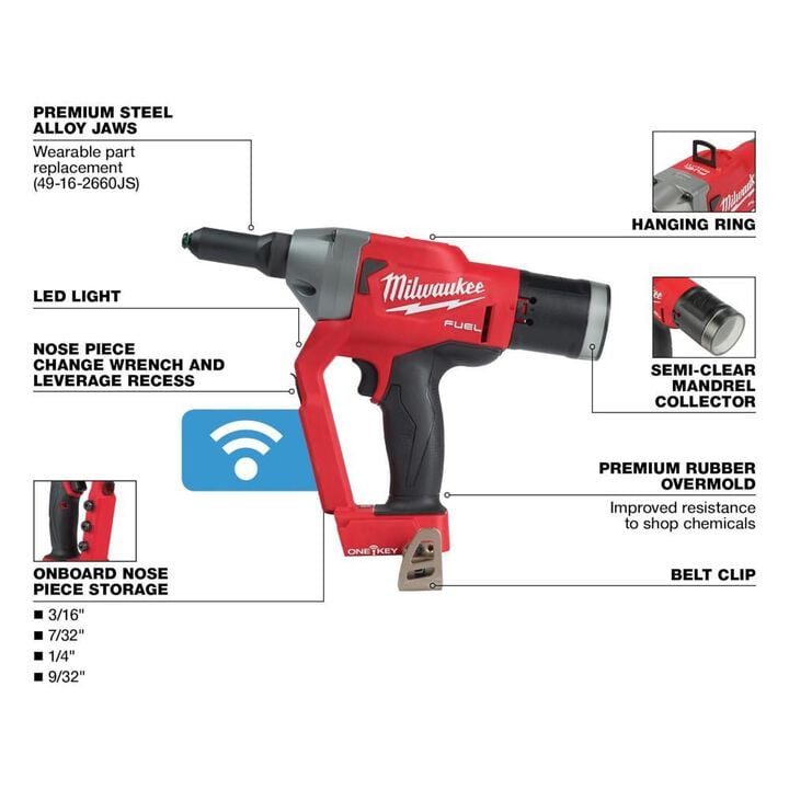 Milwaukee M18 FUEL 1/4inch Blind Rivet Tool with ONE-KEY (Bare Tool), large image number 2