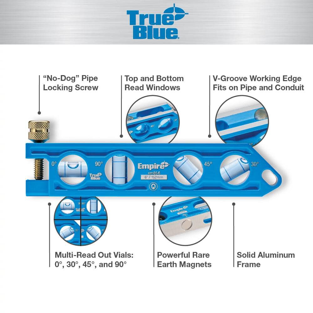 Empire Level 6 Inch TRUE BLUE Die Cast Torpedo Level, large image number 2
