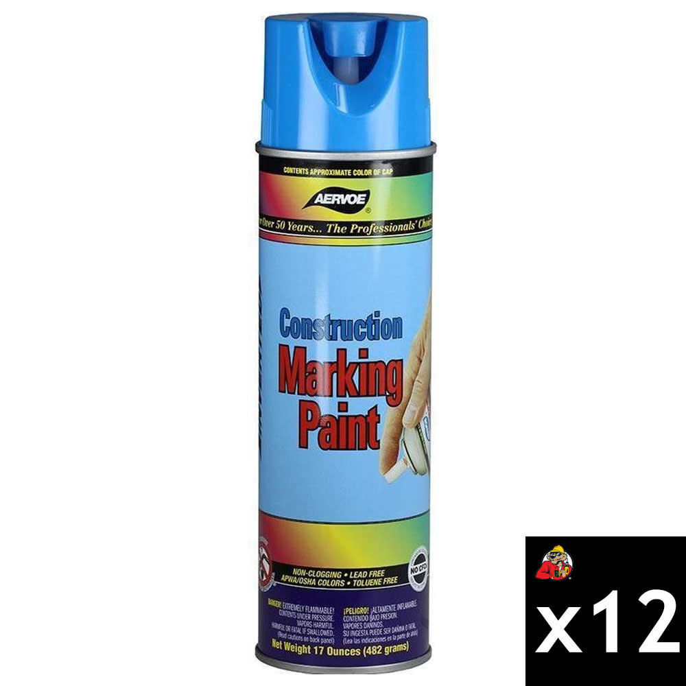 Aervoe 15 Oz Aerosol Fluorescent Blue Upside Down Construction Marking Paint 12 Pack, large image number 1