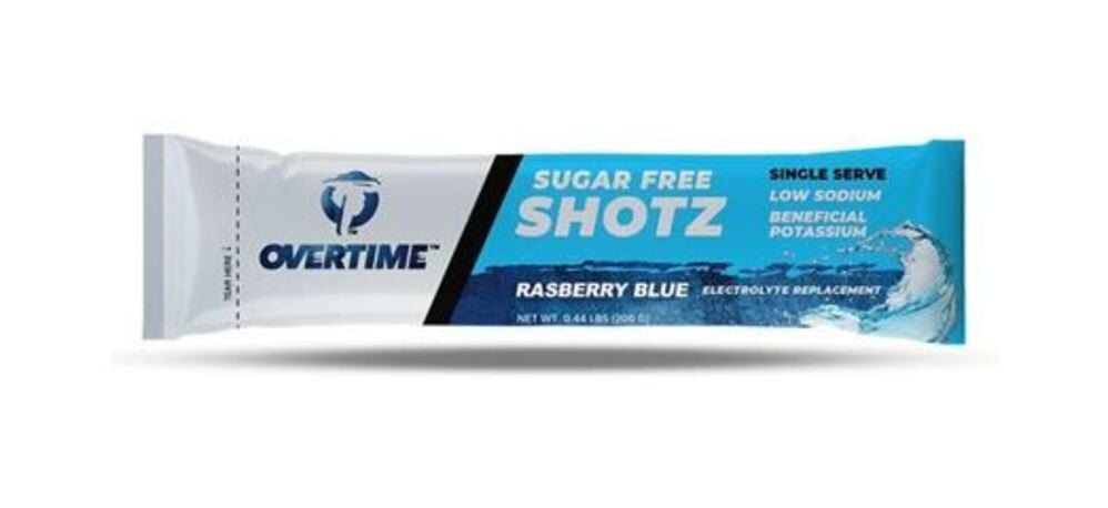Overtime 200 gram Raspberry Blue Sugar Free Electrolyte Replacement Single Shotz, 400qty – 55-BR-SINGLESERVE