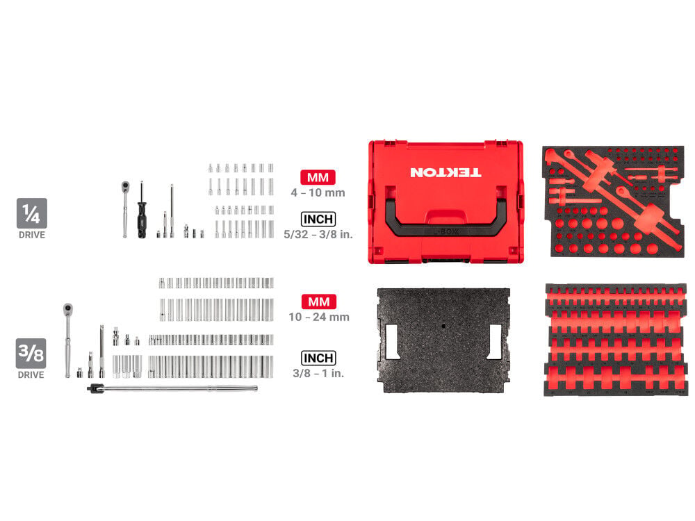 Tekton 1/4, 3/8 Inch 6 Point Socket Set in Stacking Tool Box, 105 Pieces, large image number 5