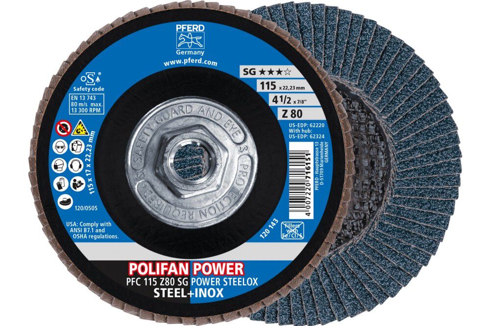 Pferd Flap Disc, 4-1/2 Inch x 5/8-11, Z SG POWER STEELOX, 80 Grit, T29, Conical, Zirconia, large image number 1