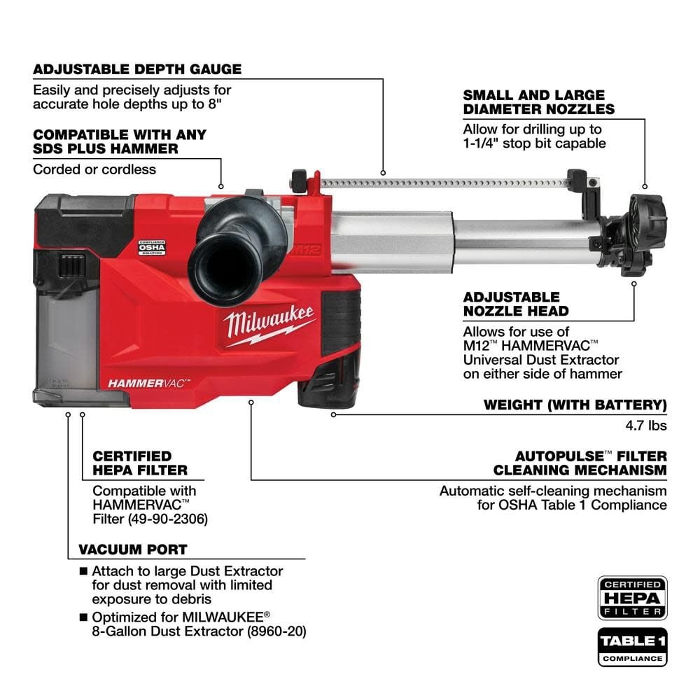 Milwaukee M12 Hammervac Universal Dust Extractor Kit 2509 22 2509 22 Simolary simolary.com 8