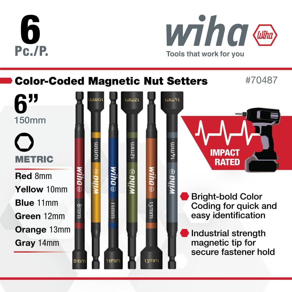 Wiha Nut Setter Color Coded Magnetic Metric Set 6pc, large image number 2